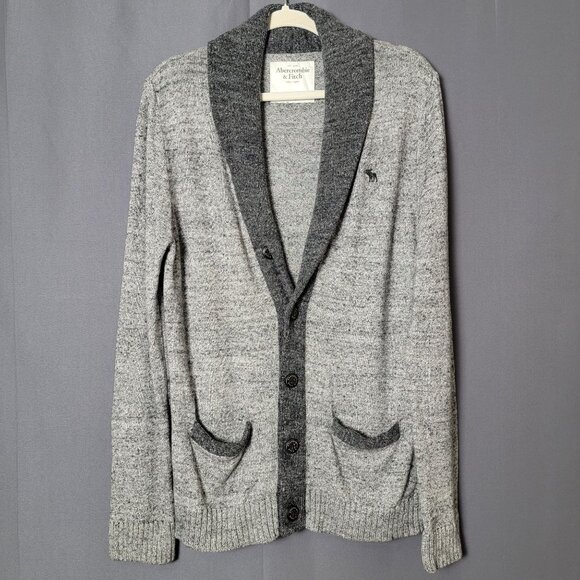 Abercrombie & Fitch Mens Gray Shawl Collar Preppy Cardigan Sweater Small - Picture 1 of 10